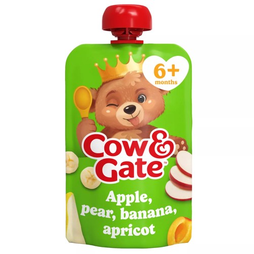 Cow & Gate Fruit Pouch Apple,Pear,Banana & Apricot Baby Food 4+ Months