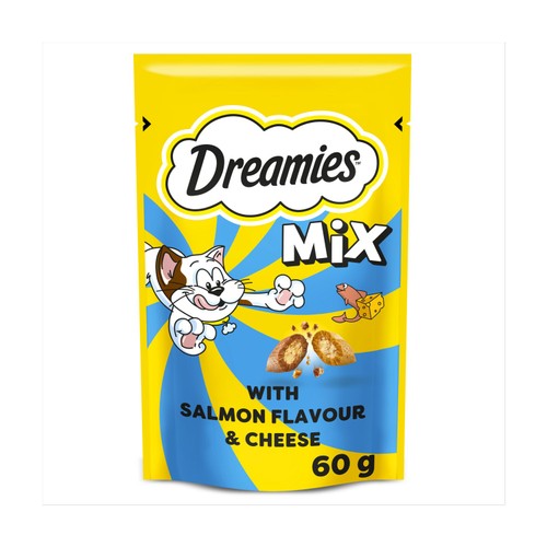 Dreamies mix cat treat biscuits with salmon cheese