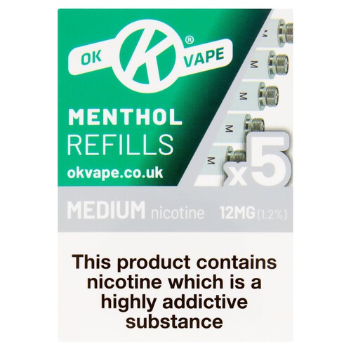 Ok Vape Menthol Medium E-Cigarette Refills 12mg 