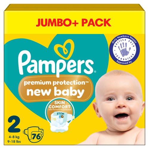 Pampers Premium Protection New Baby Size 2, 76 Nappies Jumbo+ Pack