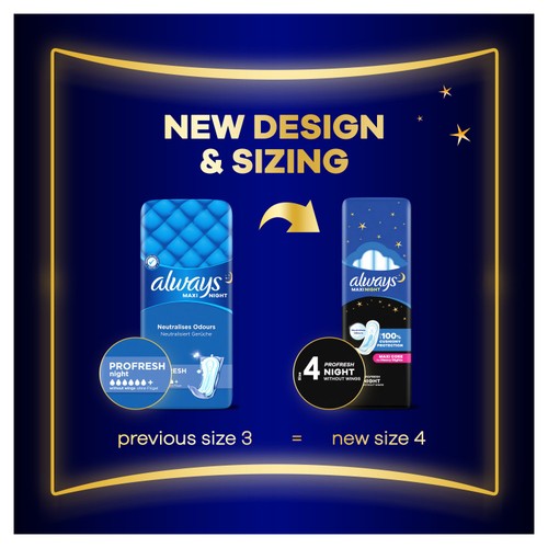 Always Maxi Profresh Night Sanitary Towels (Size 4) 10 Pads