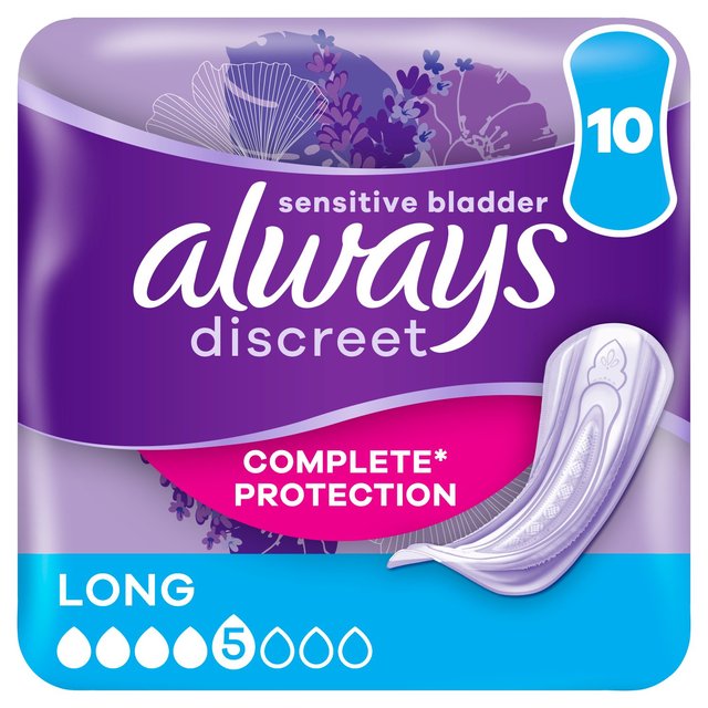Always Discreet Incontinence Pads+ Long for Sensitive Bladder 10 pack