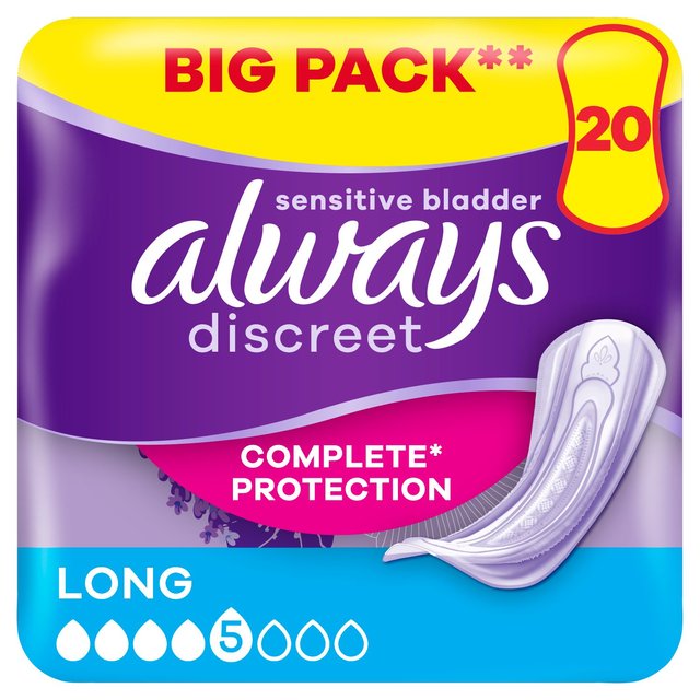 Always Discreet Incontinence Pads+ Long For Sensitive Bladder 20 pack