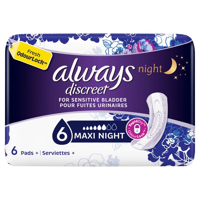 Morrisons: Always Discreet Maxi Night 6 per pack(Product Information)