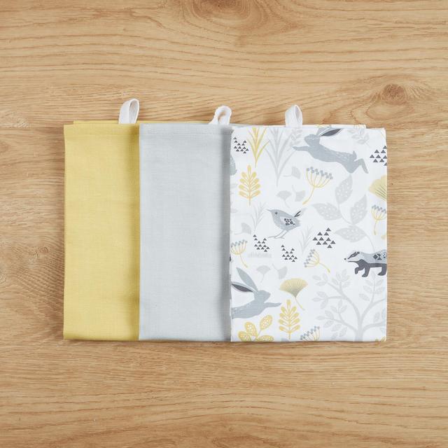 Morrisons Ochre Woodland Tea Towels 3 Pack Morrisons