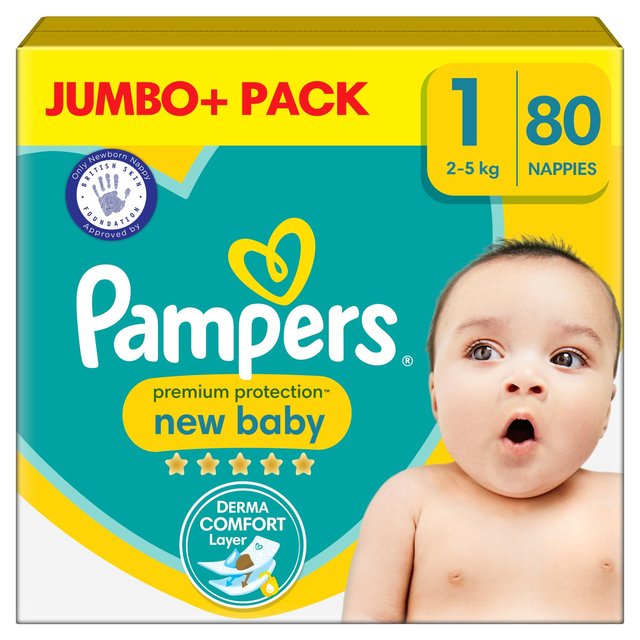 Pampers Premium Protection New Baby Size 1, 80 Nappies Jumbo+ Pack