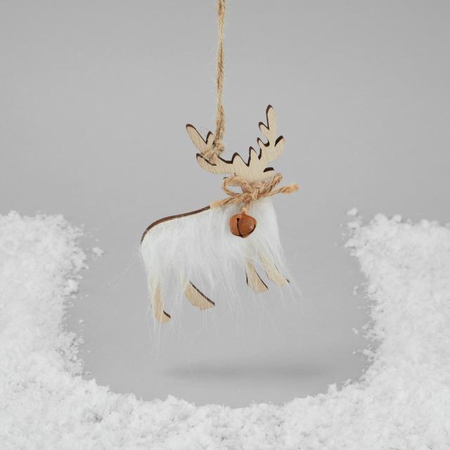 Morrisons Hanging Wooden Fur Deer Christmas Decoration 